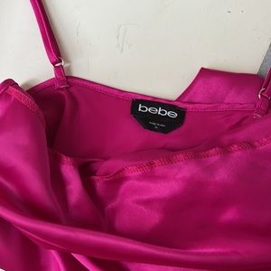 Cowl neck satin dress (color is hot pink).